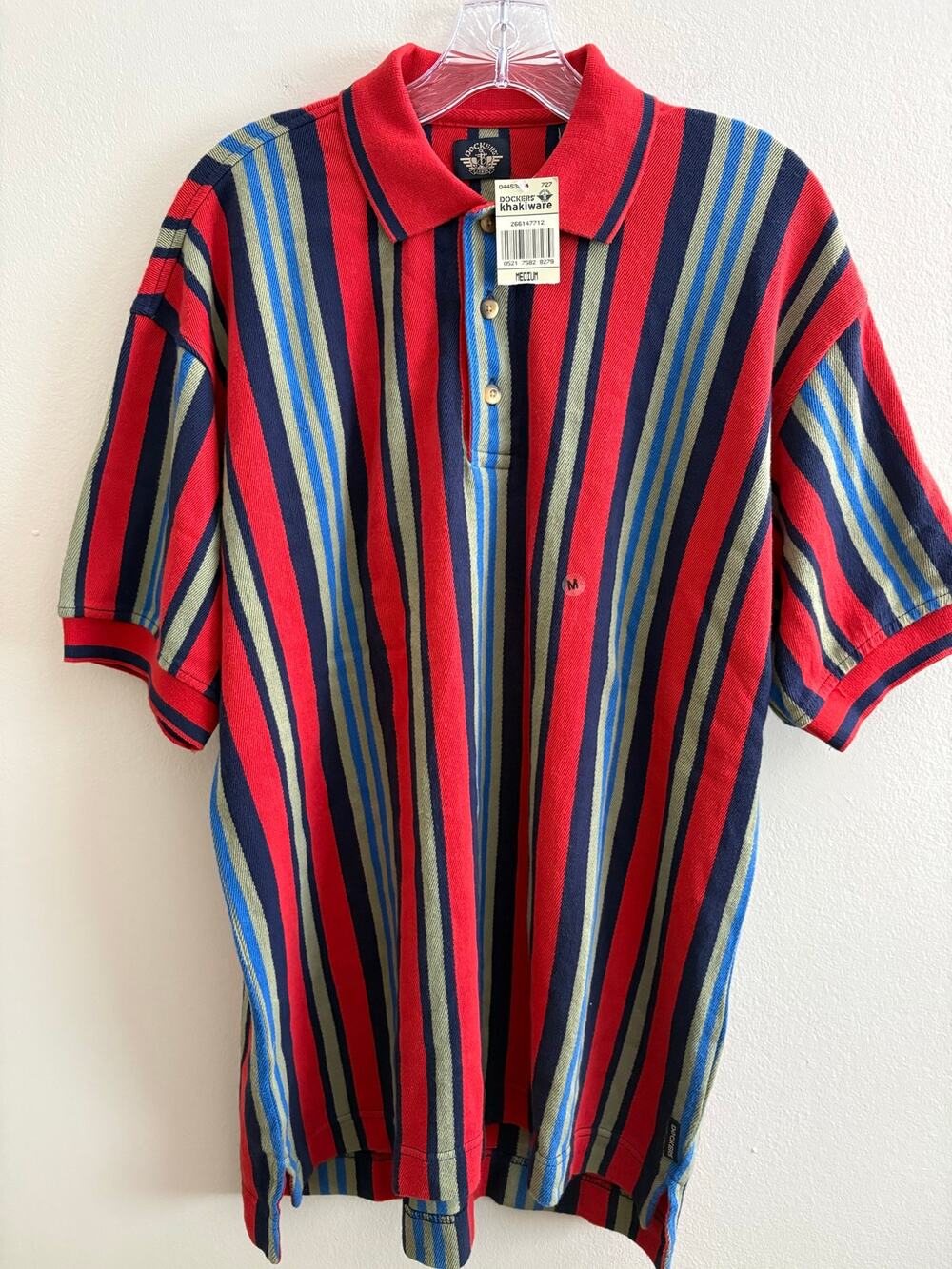 VTG NWT Dockers Khakiware Men’s M Striped Polo Shirt Made in USA 90s Retro